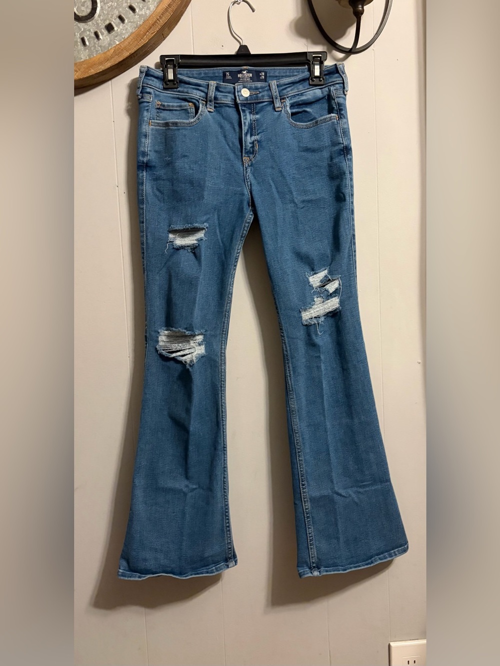 Hollister Light Blue Distressed Flare Jeans Low Rise Bootcut